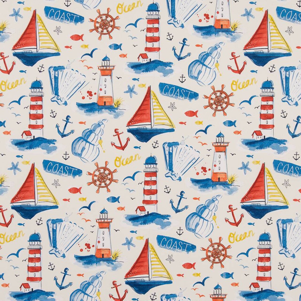 Nantucket - Blue,Red & Burgundy Novelty Upholstery Fabric 54 Inches"